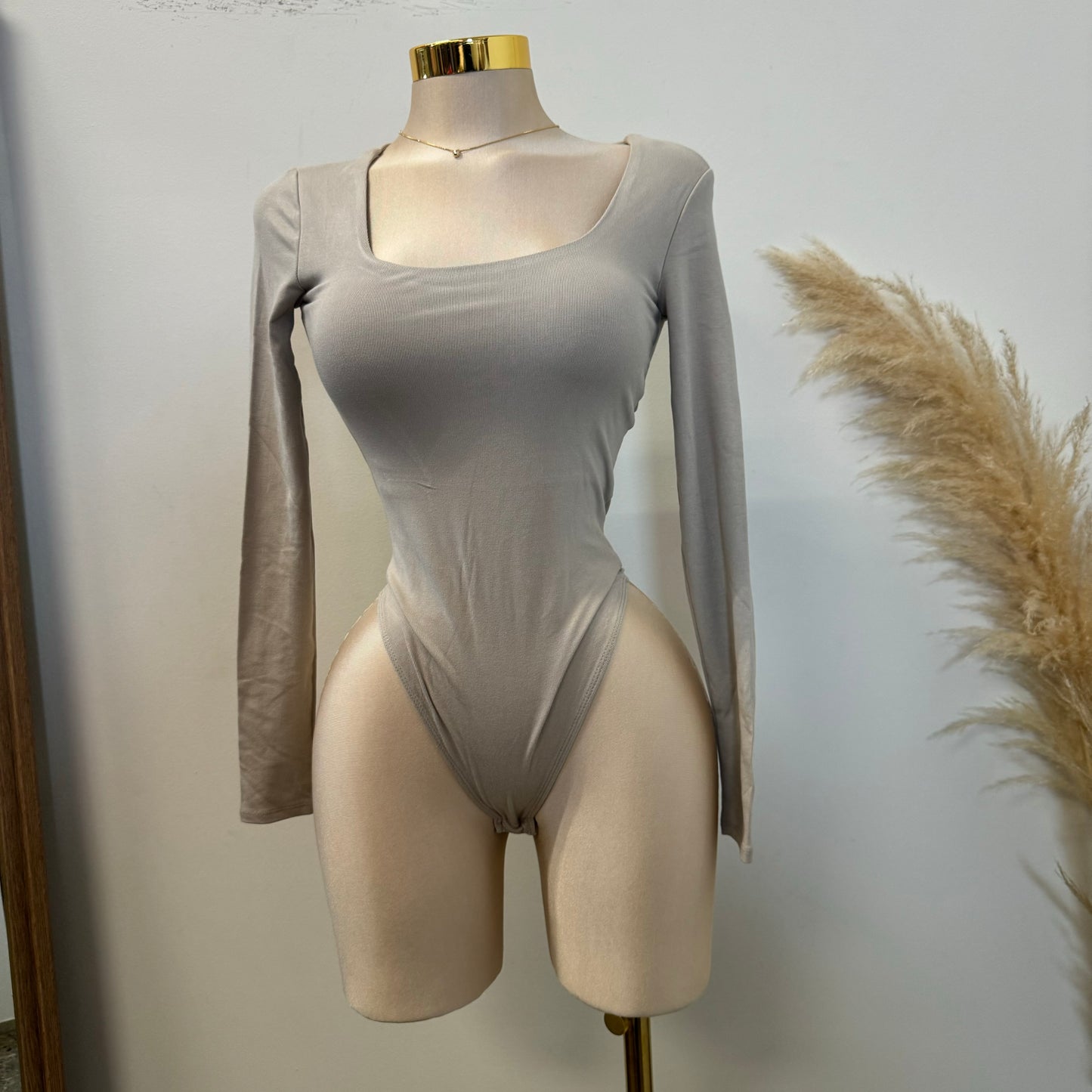 Basic Long sleeve Bodysuit-Taupe