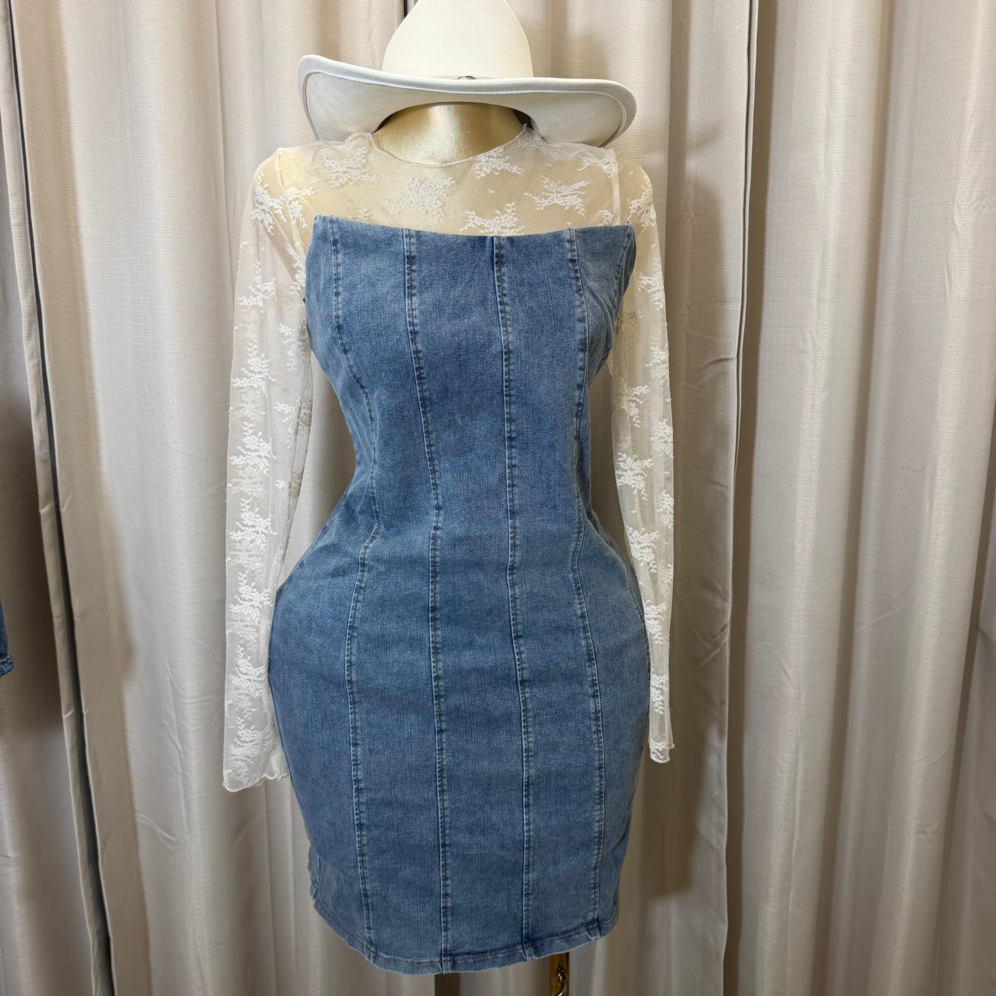 Denim Strapless Denim Dress PL-Blue