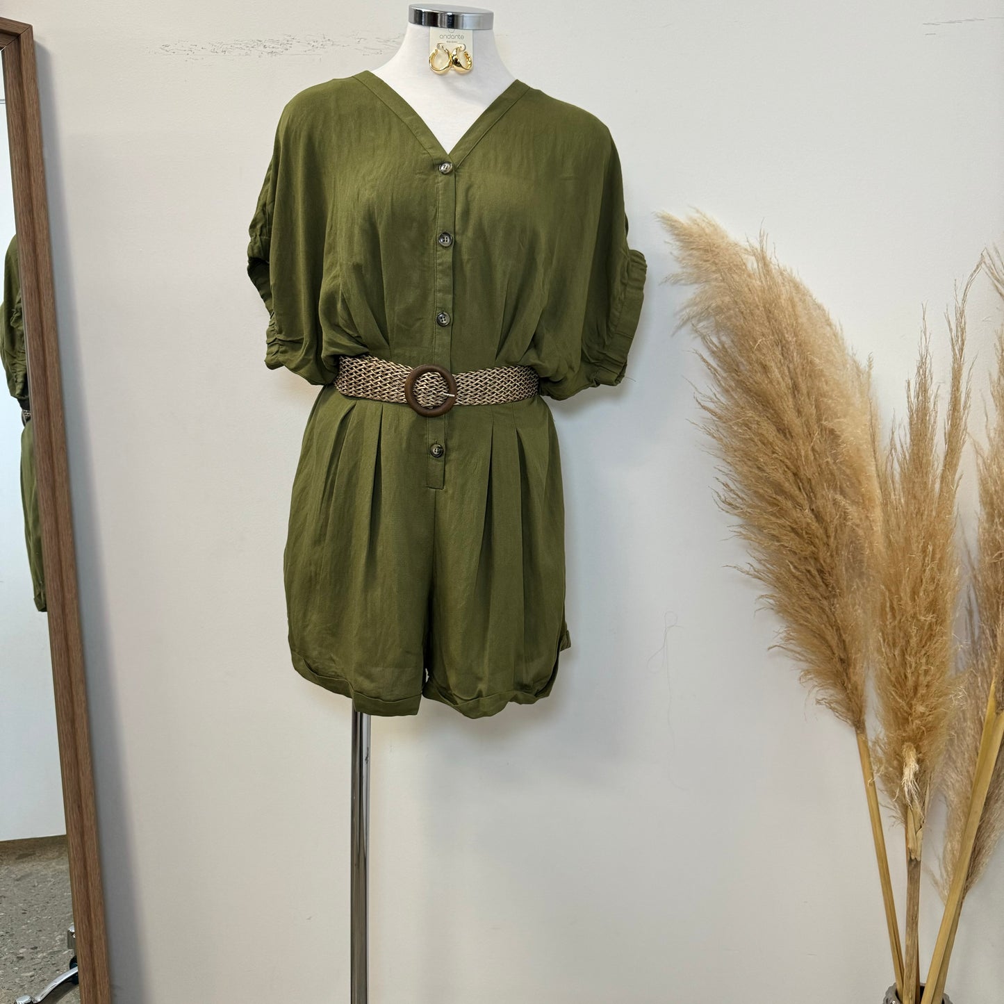 Rosalía Romper With Belt-Olive