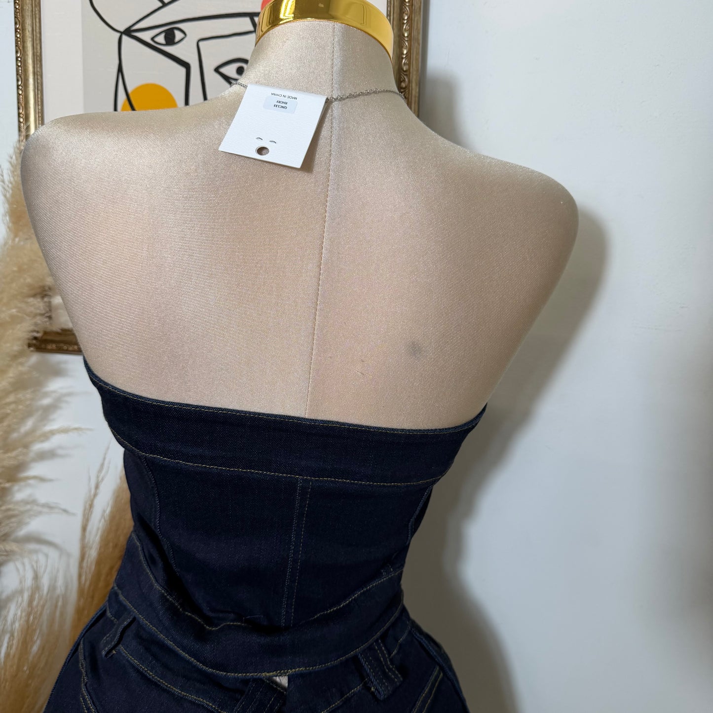 Tube Strapless Denim Crop Top-Dark Denim