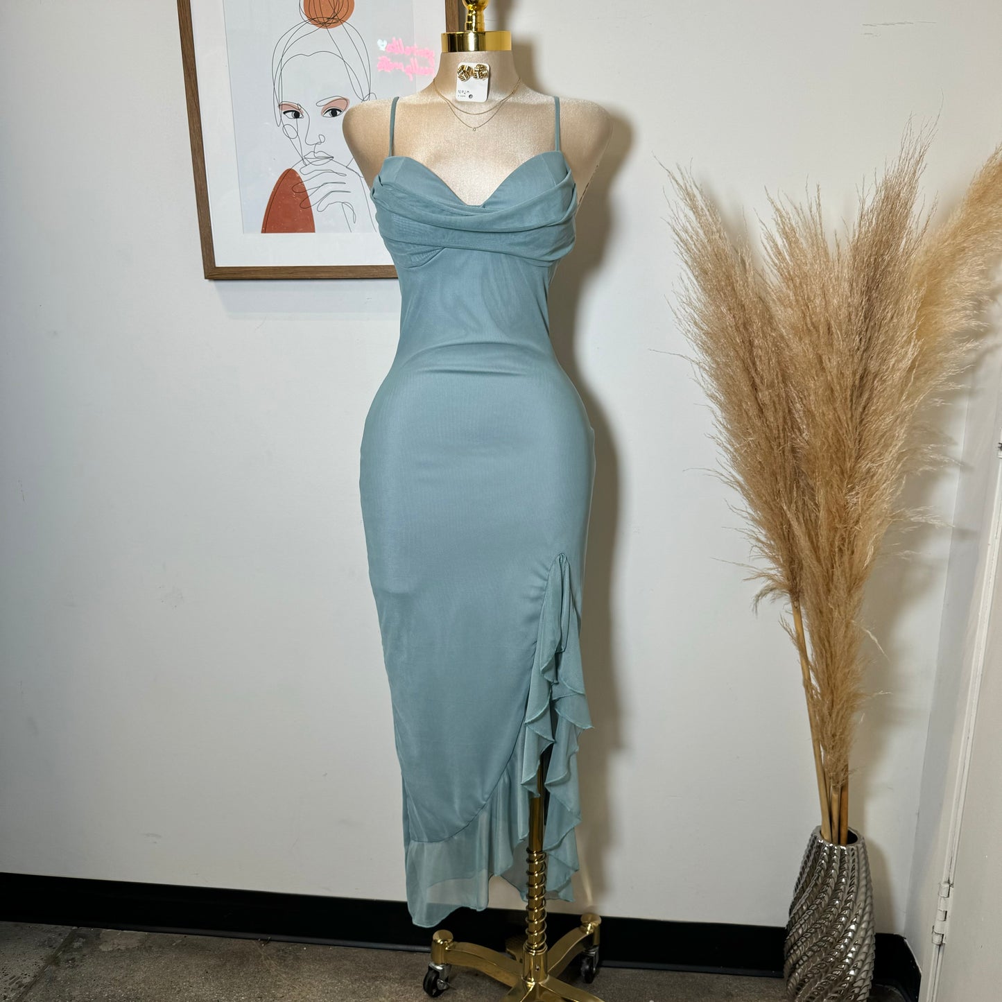 Karil Mesh Dress-Blue