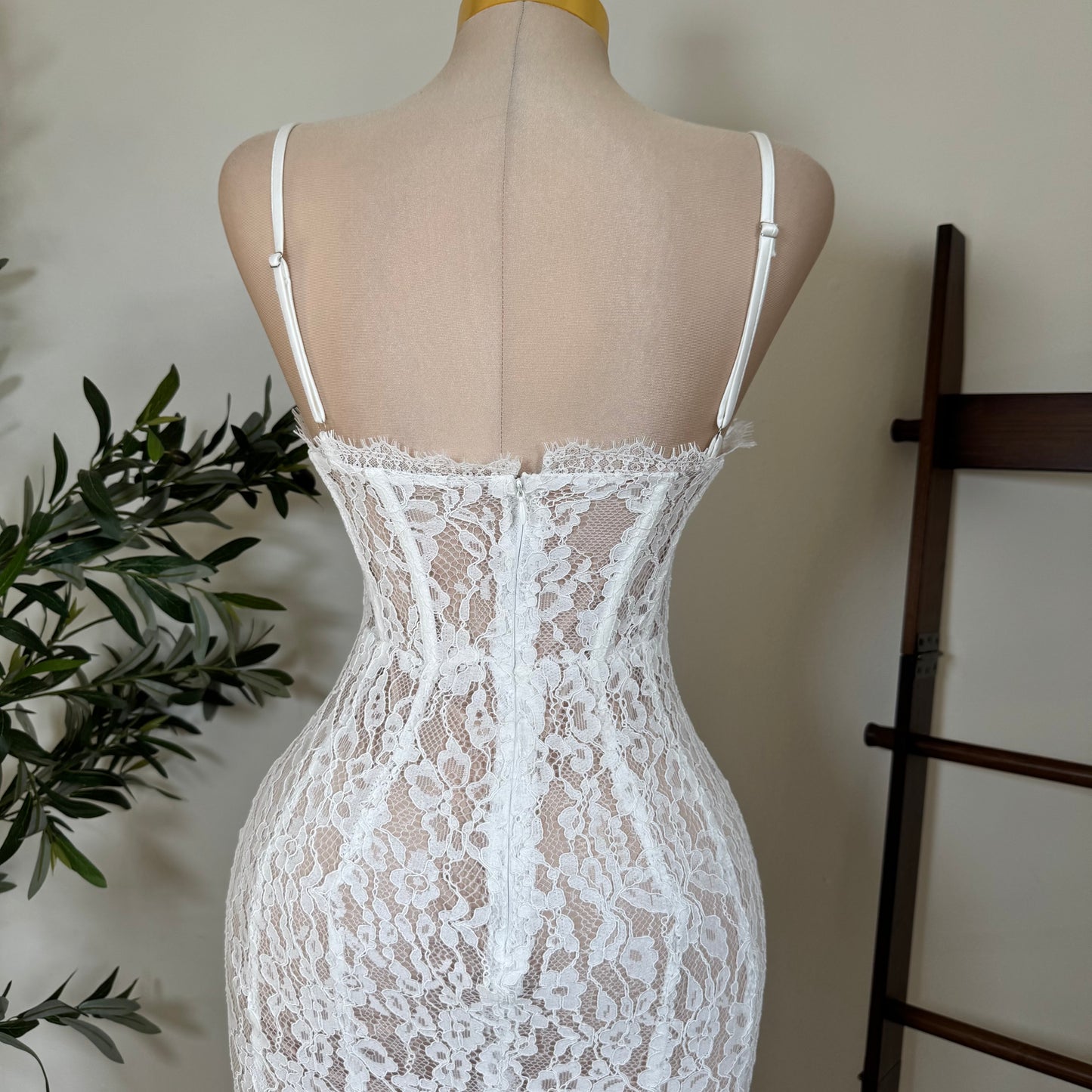 Midnight Lace Corset Dress-White