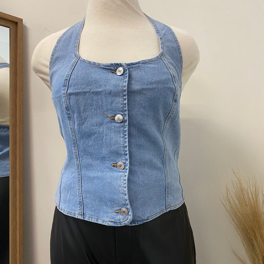 Lina Denim Halter Top PL-Denim