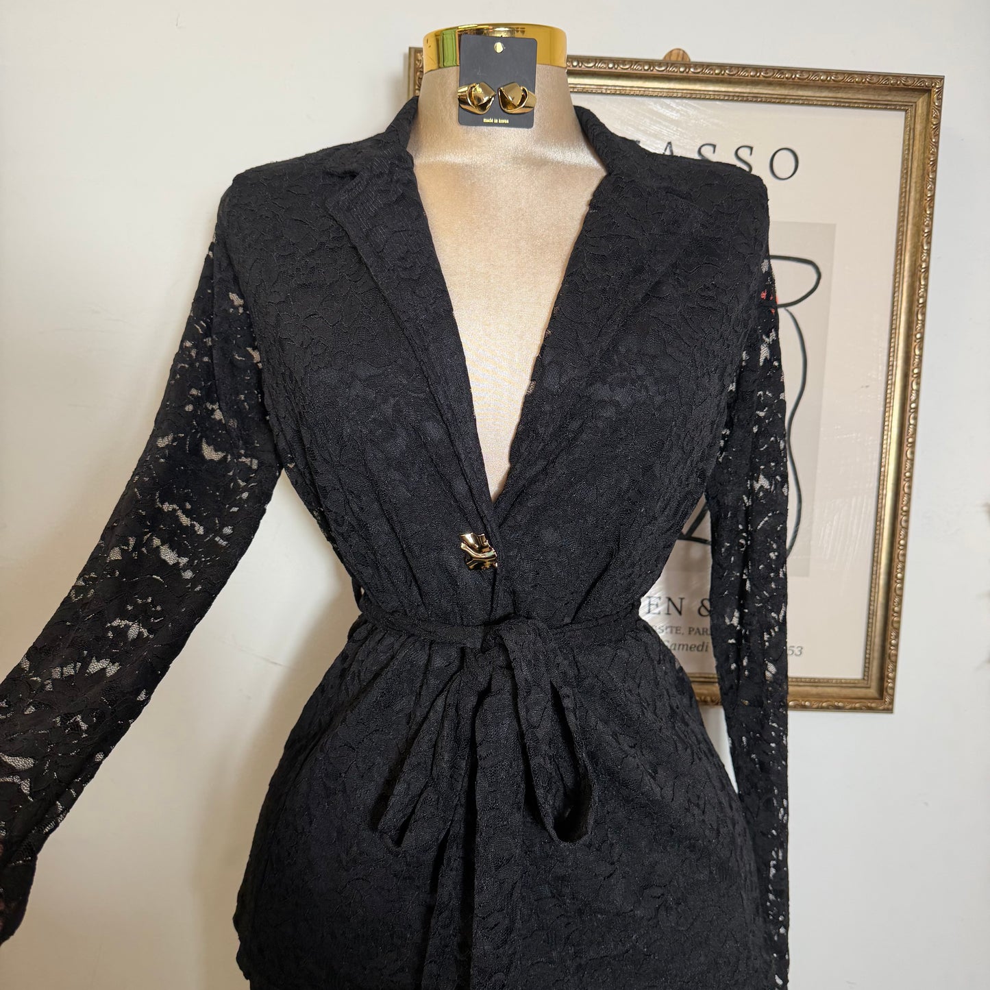 Lace blazer Pant Set -Black