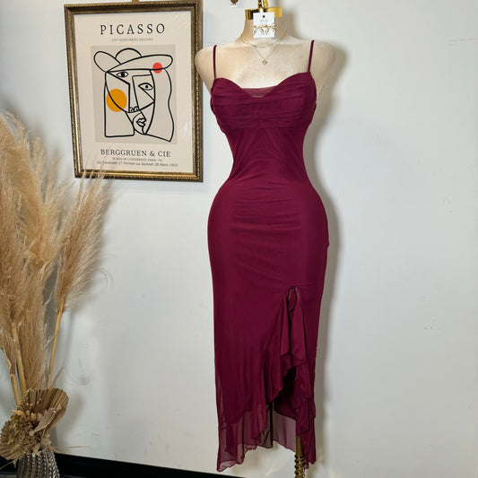 Karil Mesh Dress-Burgundy
