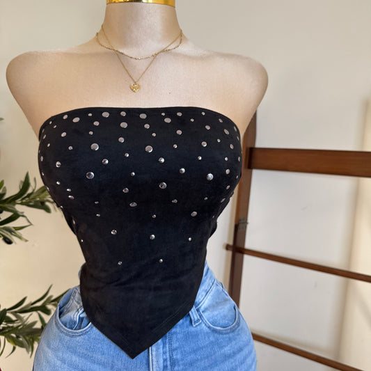 Suede Strapless sexy open back-Black
