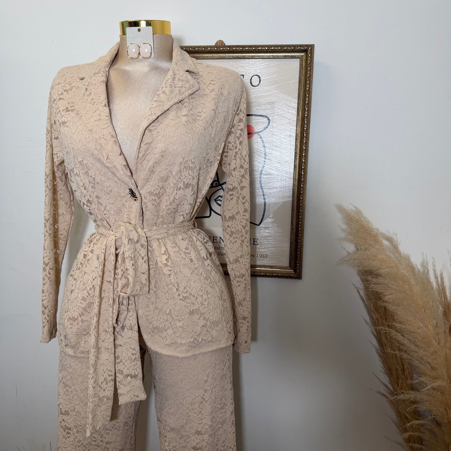 Lace blazer Pant Set -Beige