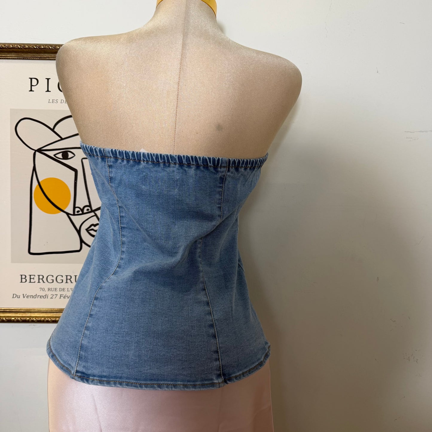 Denim Tube Gold Button Top-LT Blue