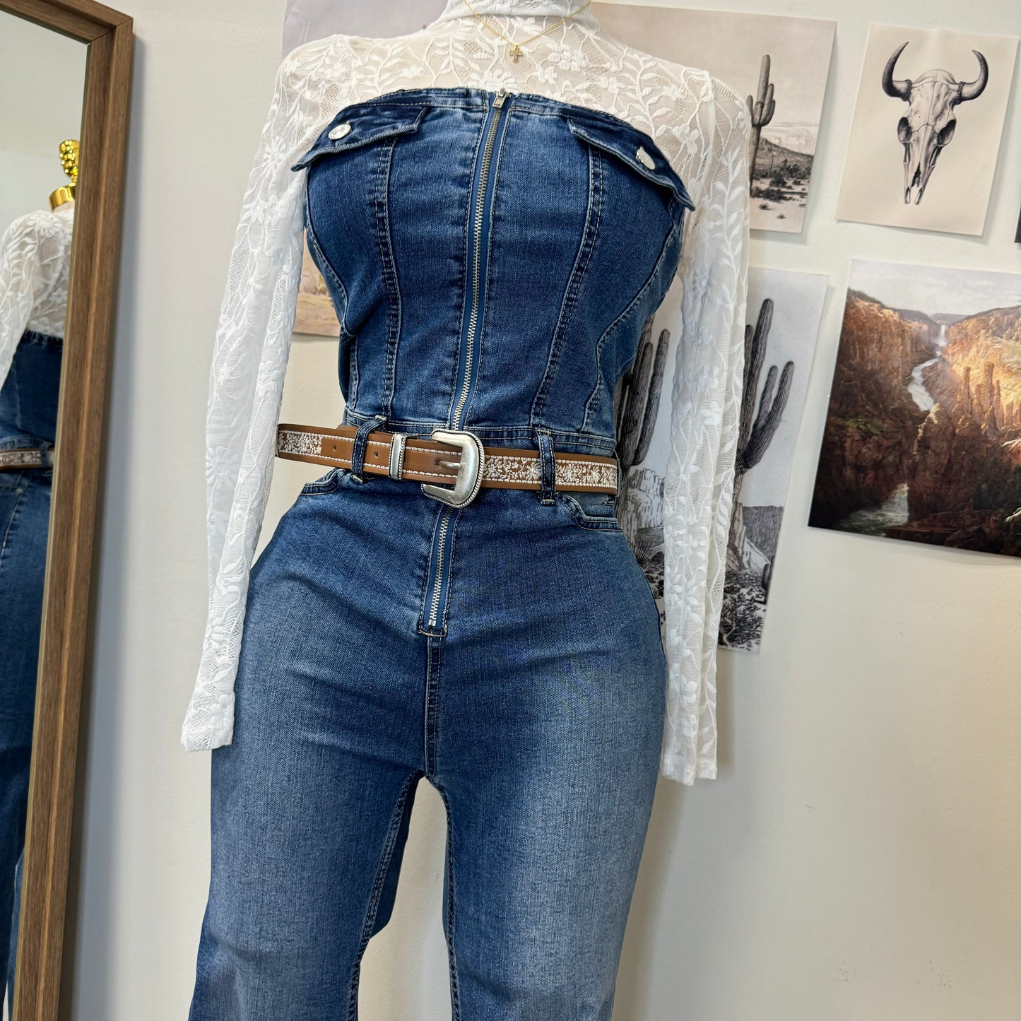 Rodeo Strapless Denim Jumpsuit-Blue