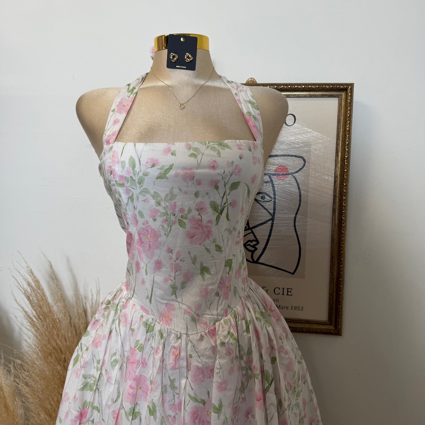 Halter corset Midi Dress-Pink
