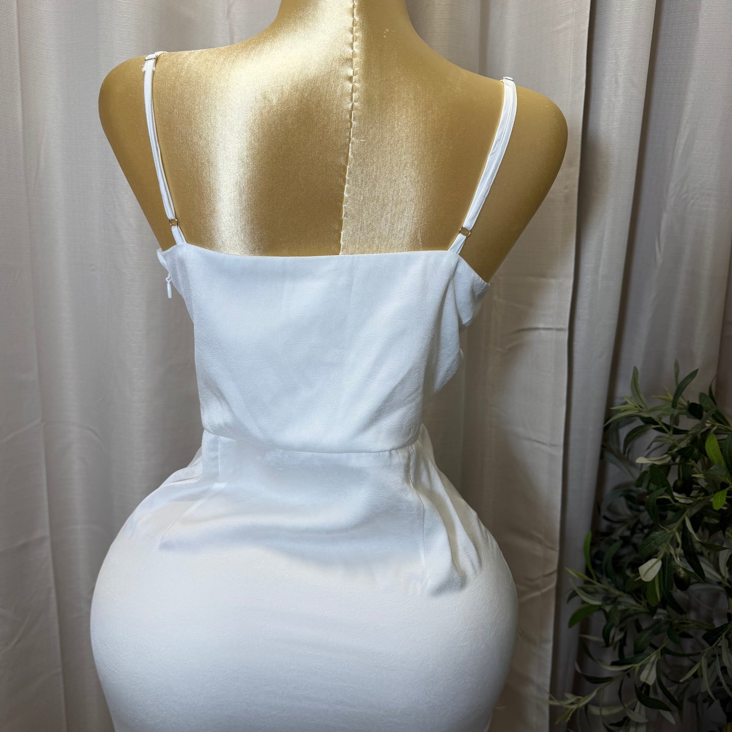 LACE DETAIL SATIN MIDI DRESS-White