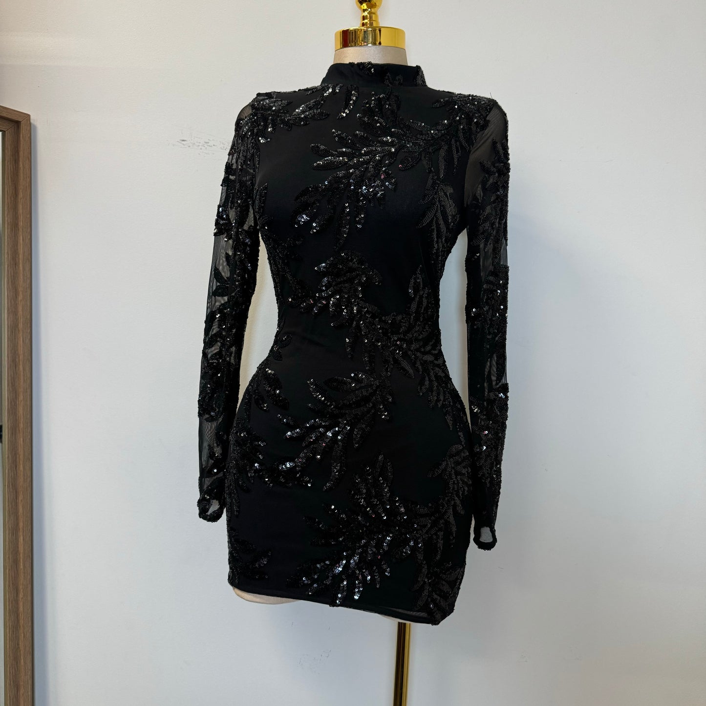 NYE sequins Long Sleeve Dress-Black