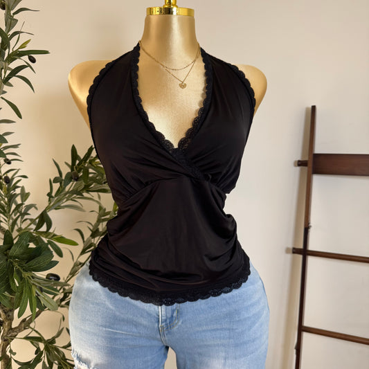 Halter Lace Detail Top PL-Black
