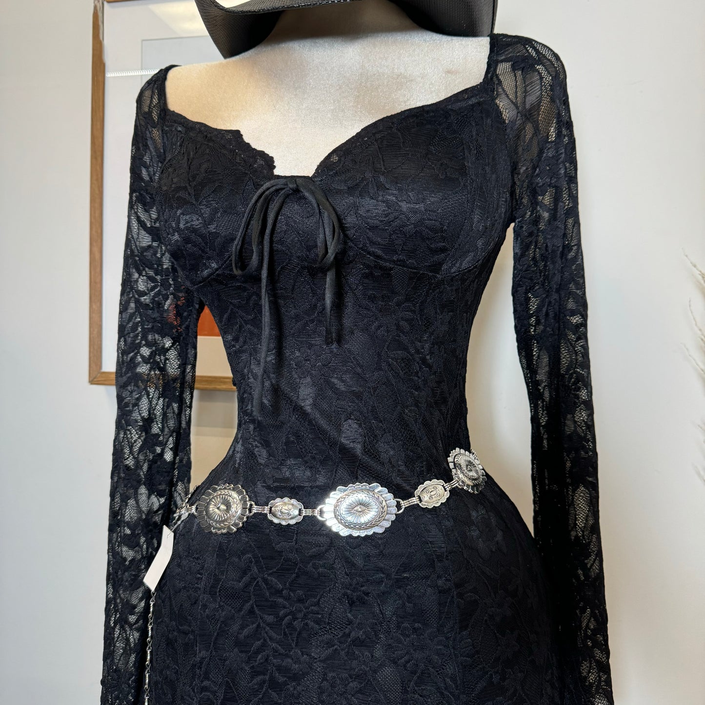 Long Sleeve Lace Dress-Black
