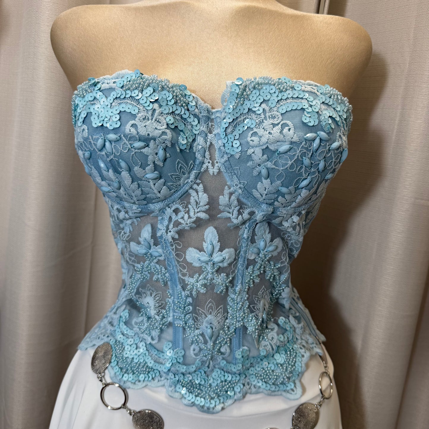 Still sequin lace corset-Baby blue