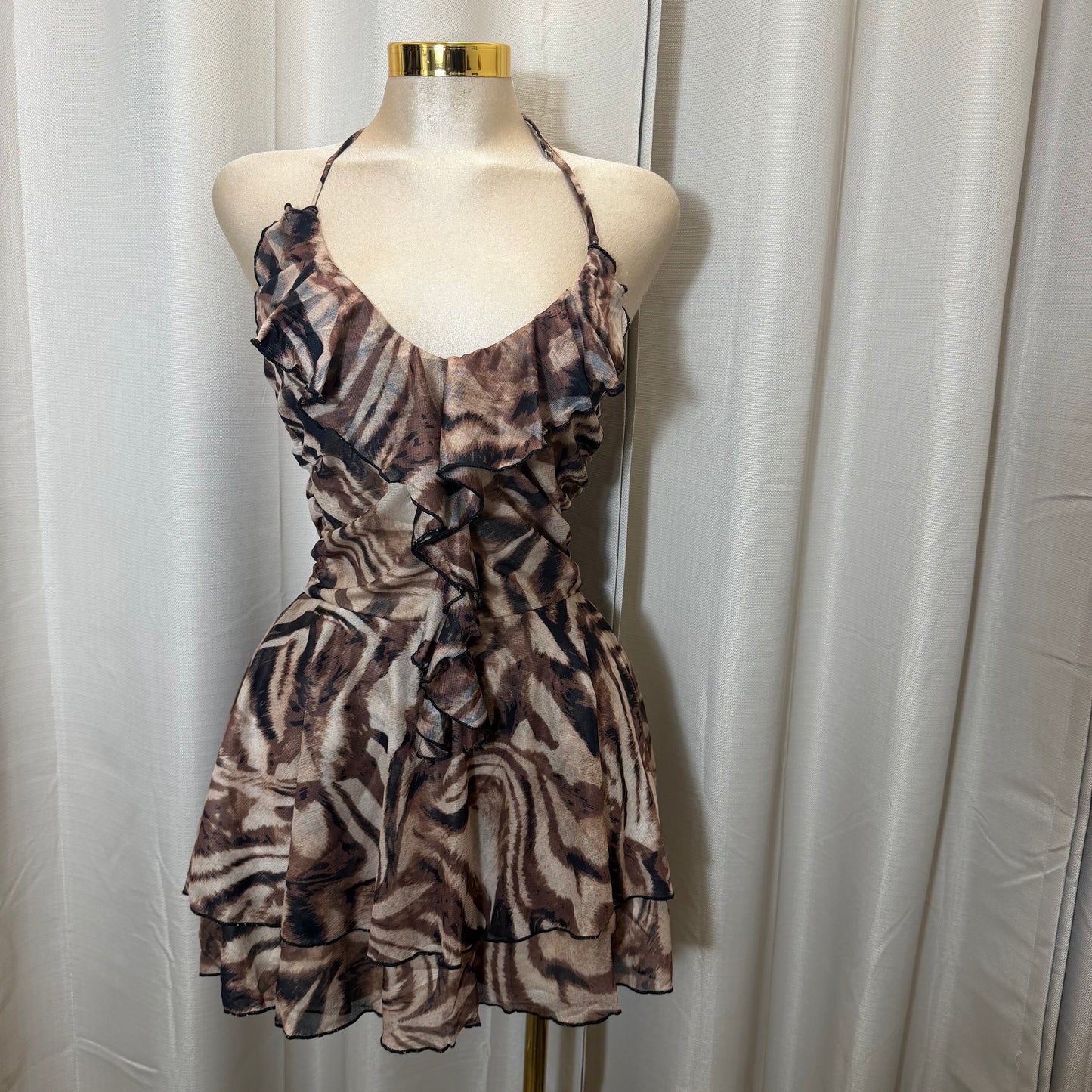 Animal Print Mesh Mini Dress-Animal