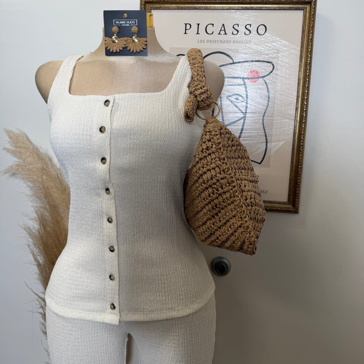 Square neck Vest & Flare Pant set-Ivory