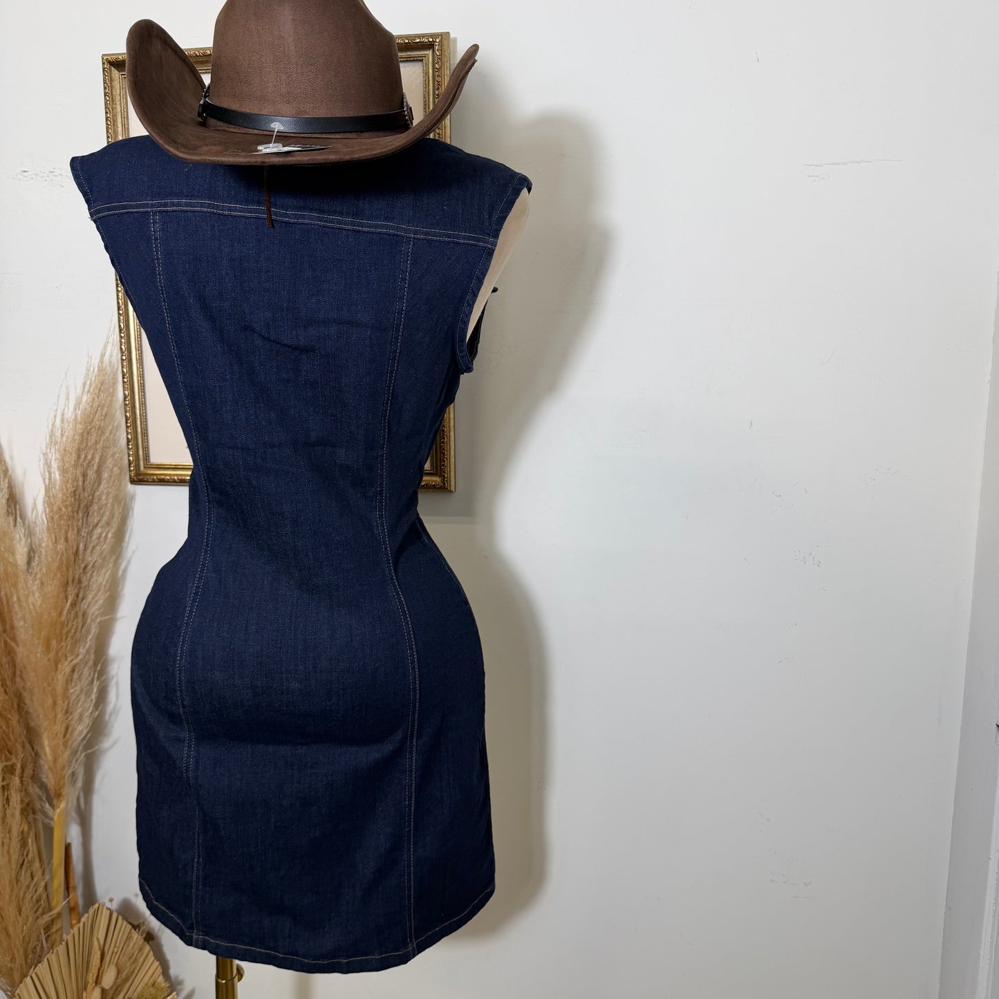 Sleeveless Denim Mini Dress-Indigo