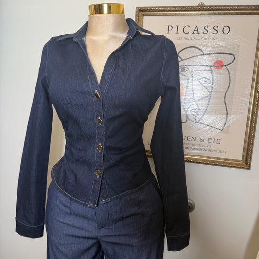 Cinched V-Neck Shirt-Indigo