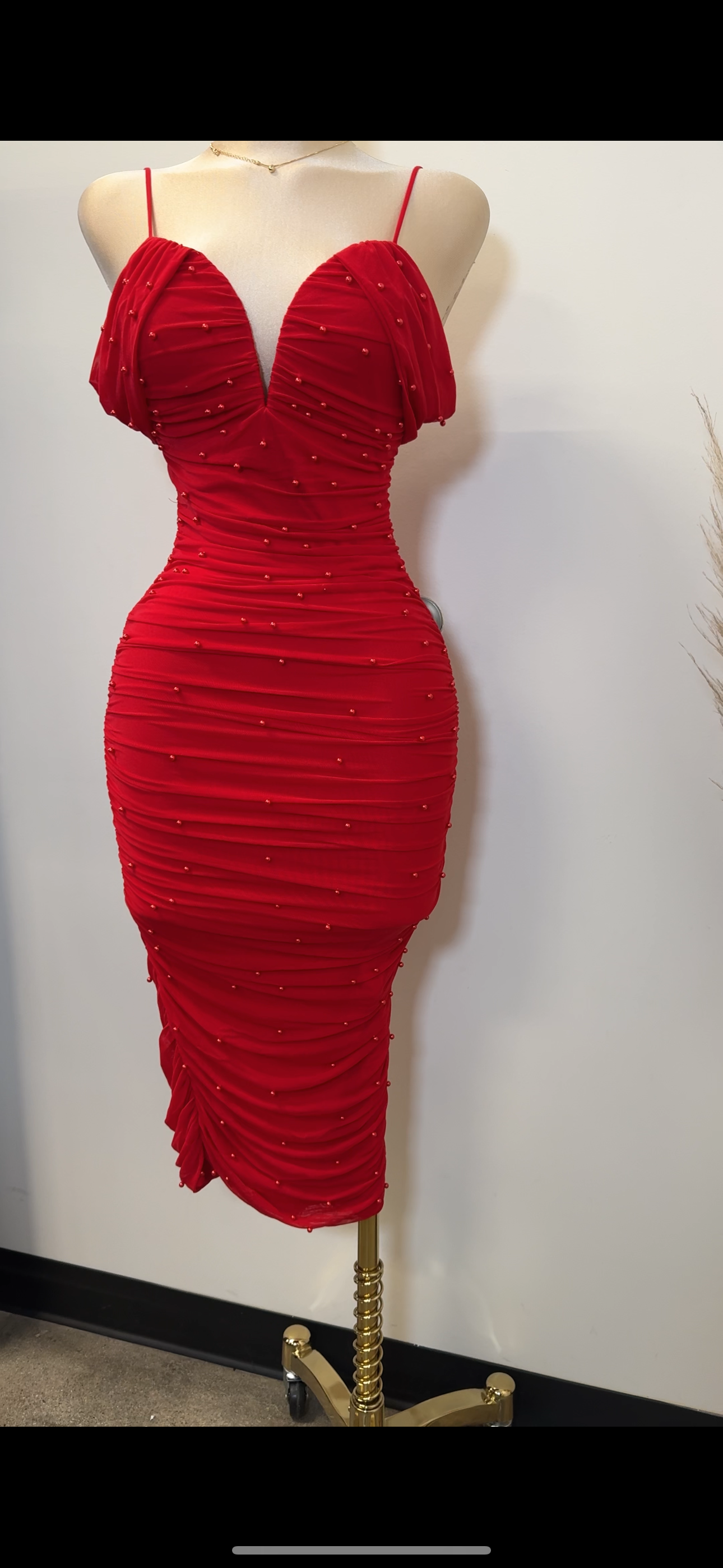 Aria Pearl Dress-Red