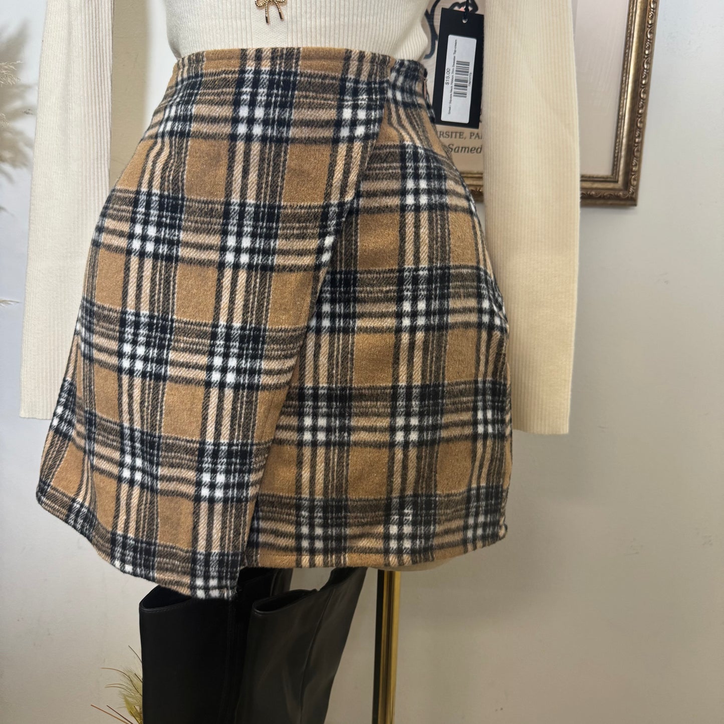 Plaid Wrap Skirt-Brown