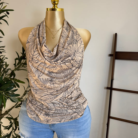 Halter Print Top PL-Beige