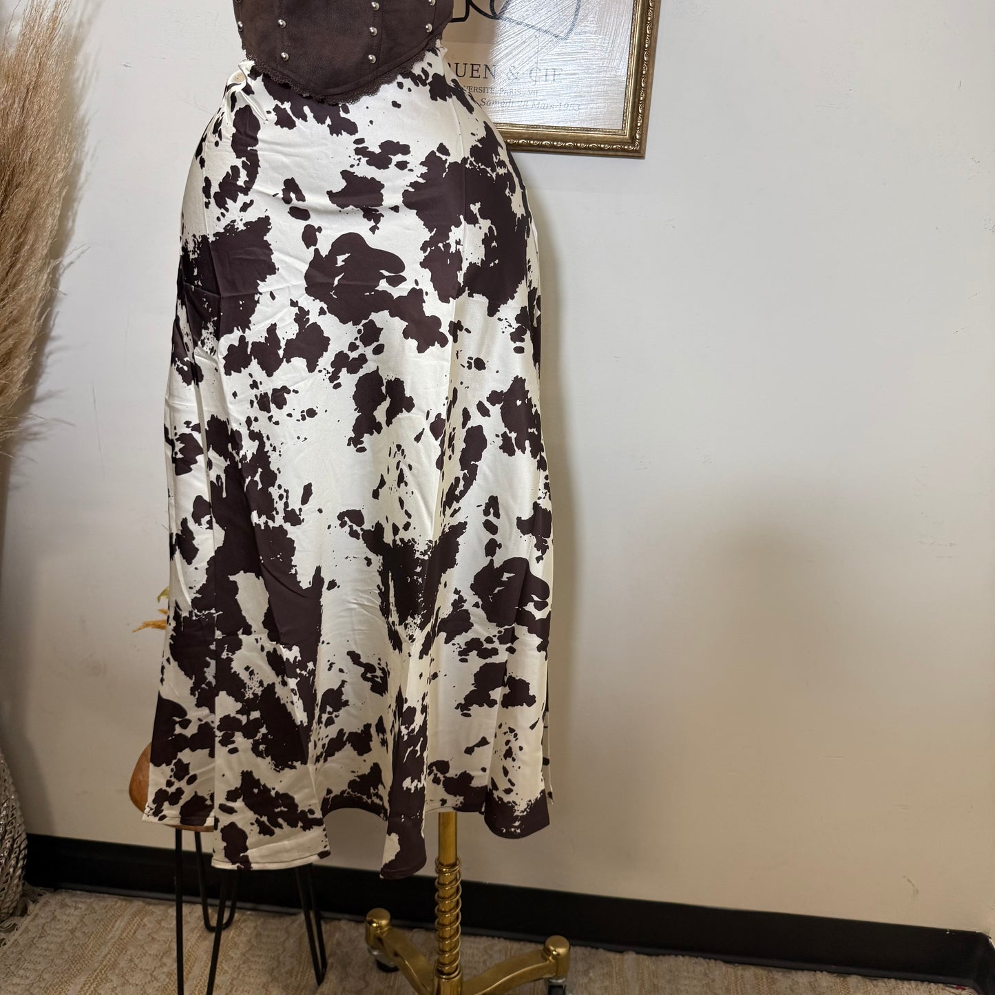Satin Cow Print Skirt-Cow Print