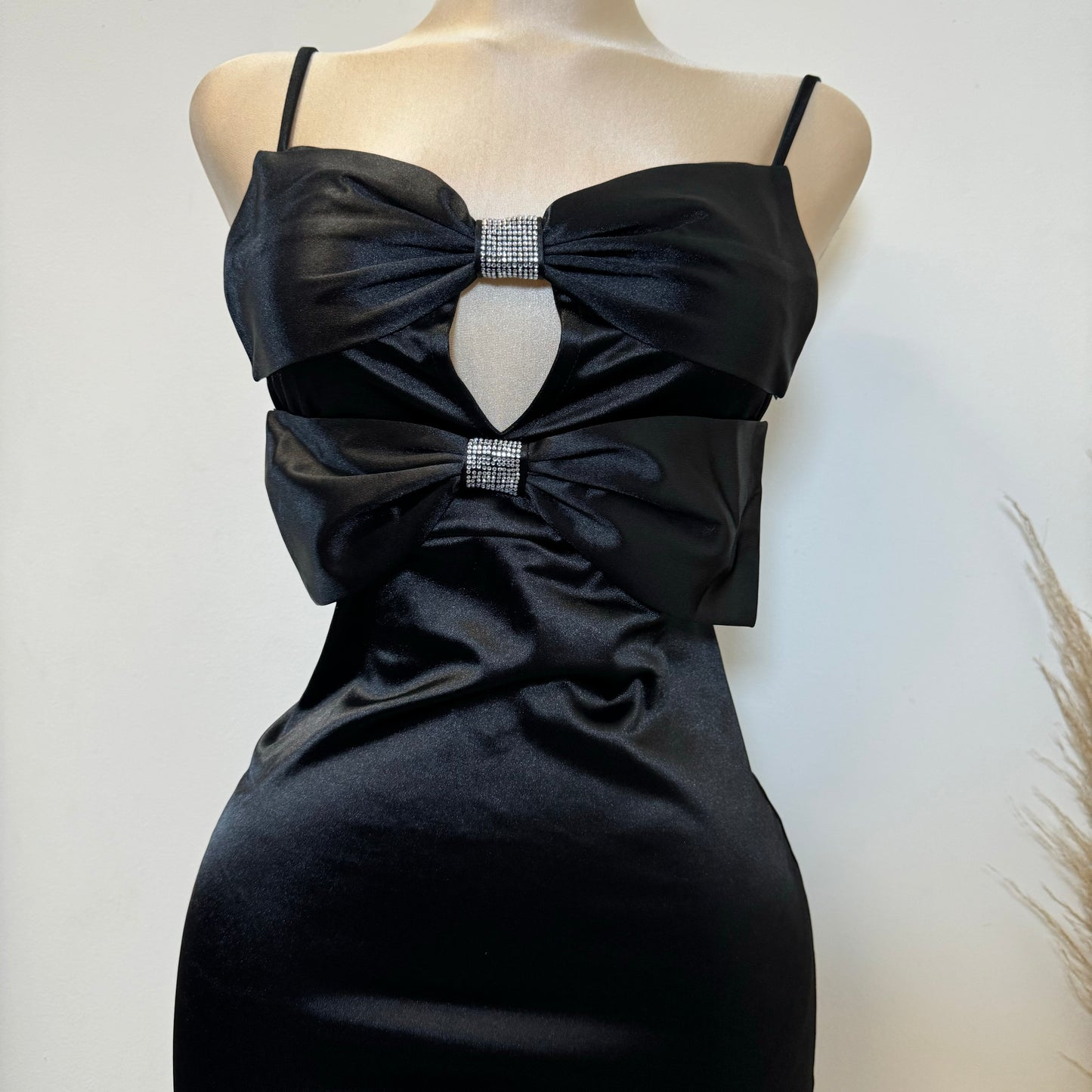 Holiday Satin Bow Dress-Black