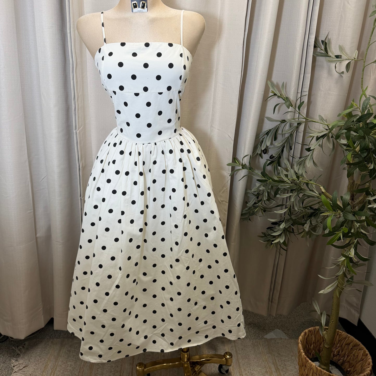 Polka Dot Corset Dress-White/Black