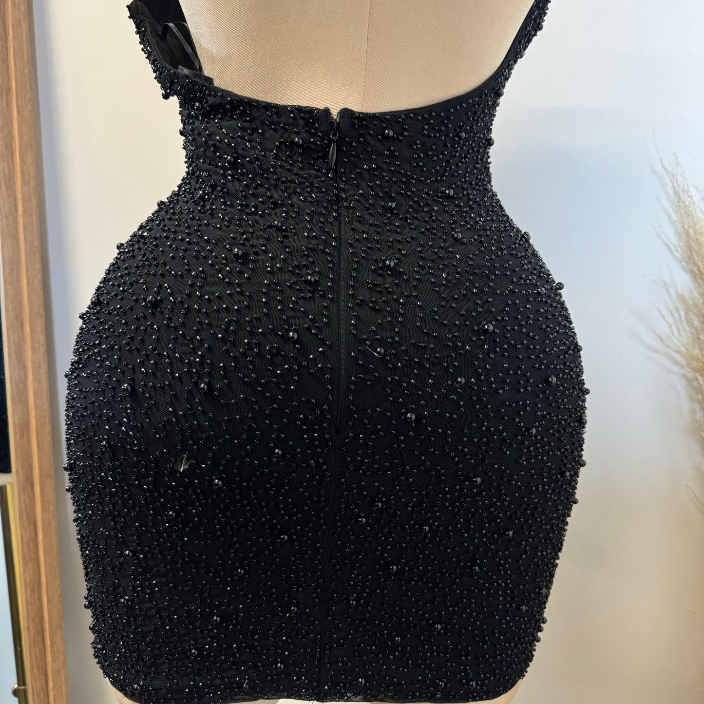 Cowl beaded Halter Dress-Black