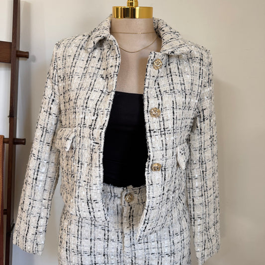 Collared Tweed Jacket-Ivory