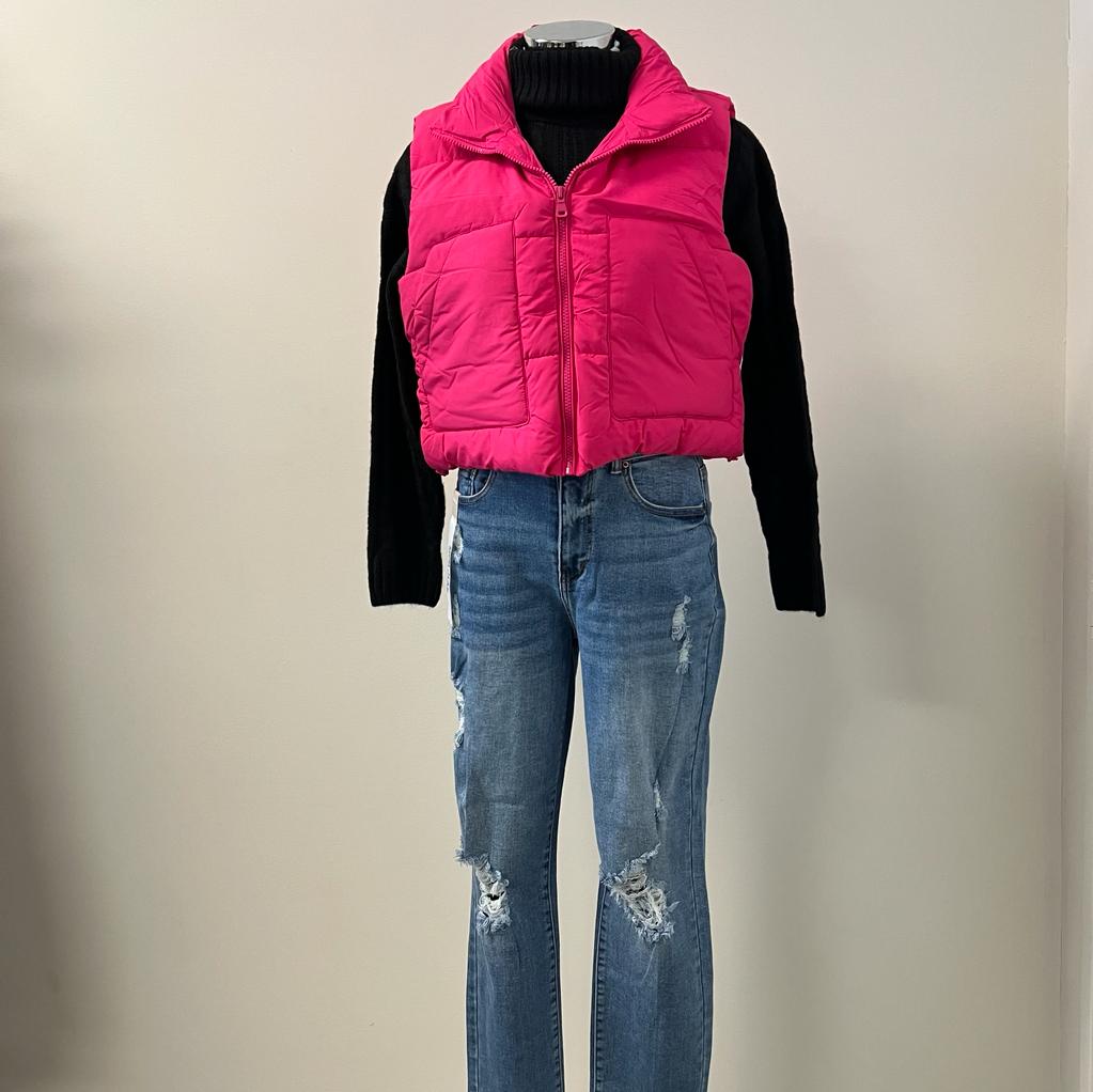 Elaine Puffer Vest-Hot Pink