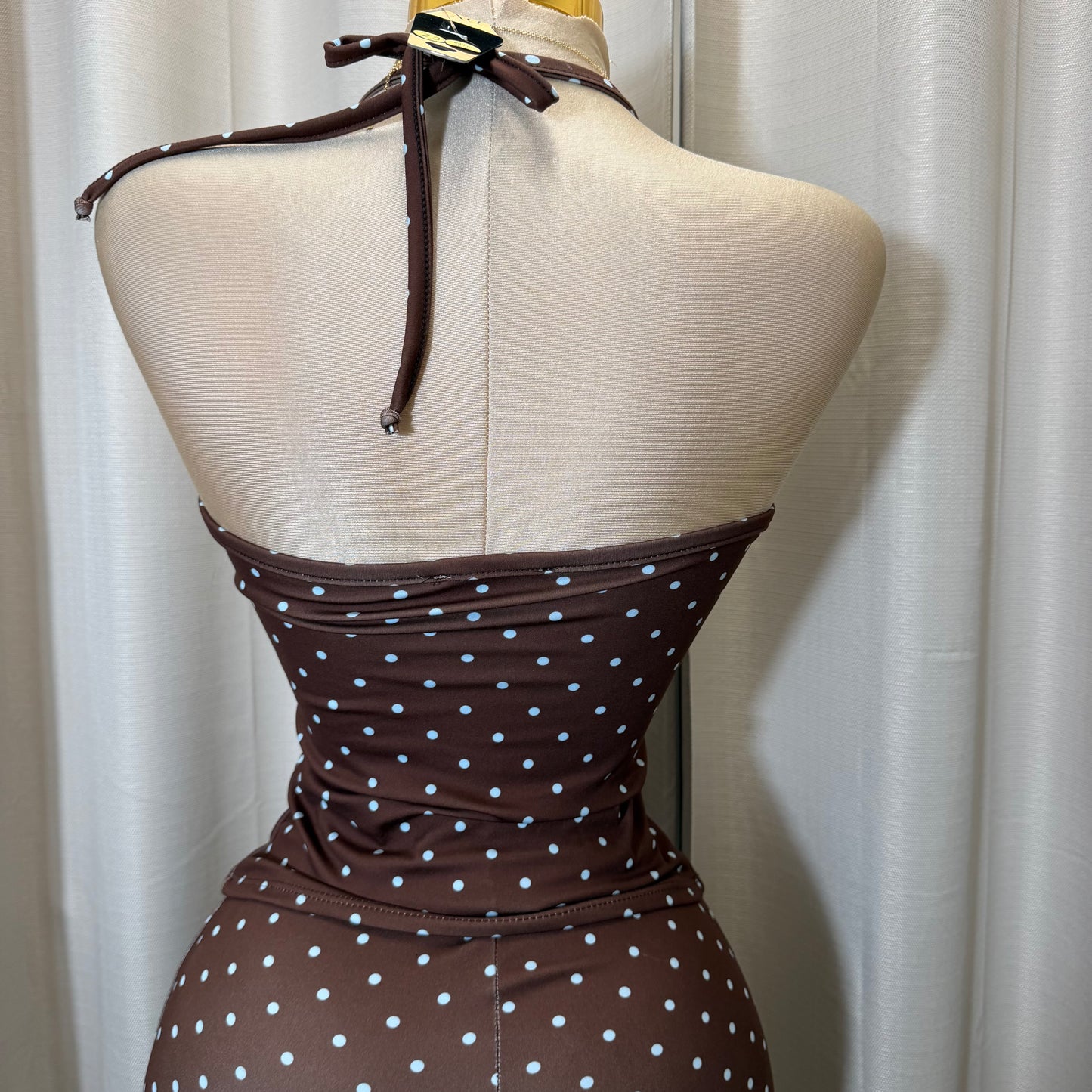 Halter Polkadot Capri Set-Brown/Blue