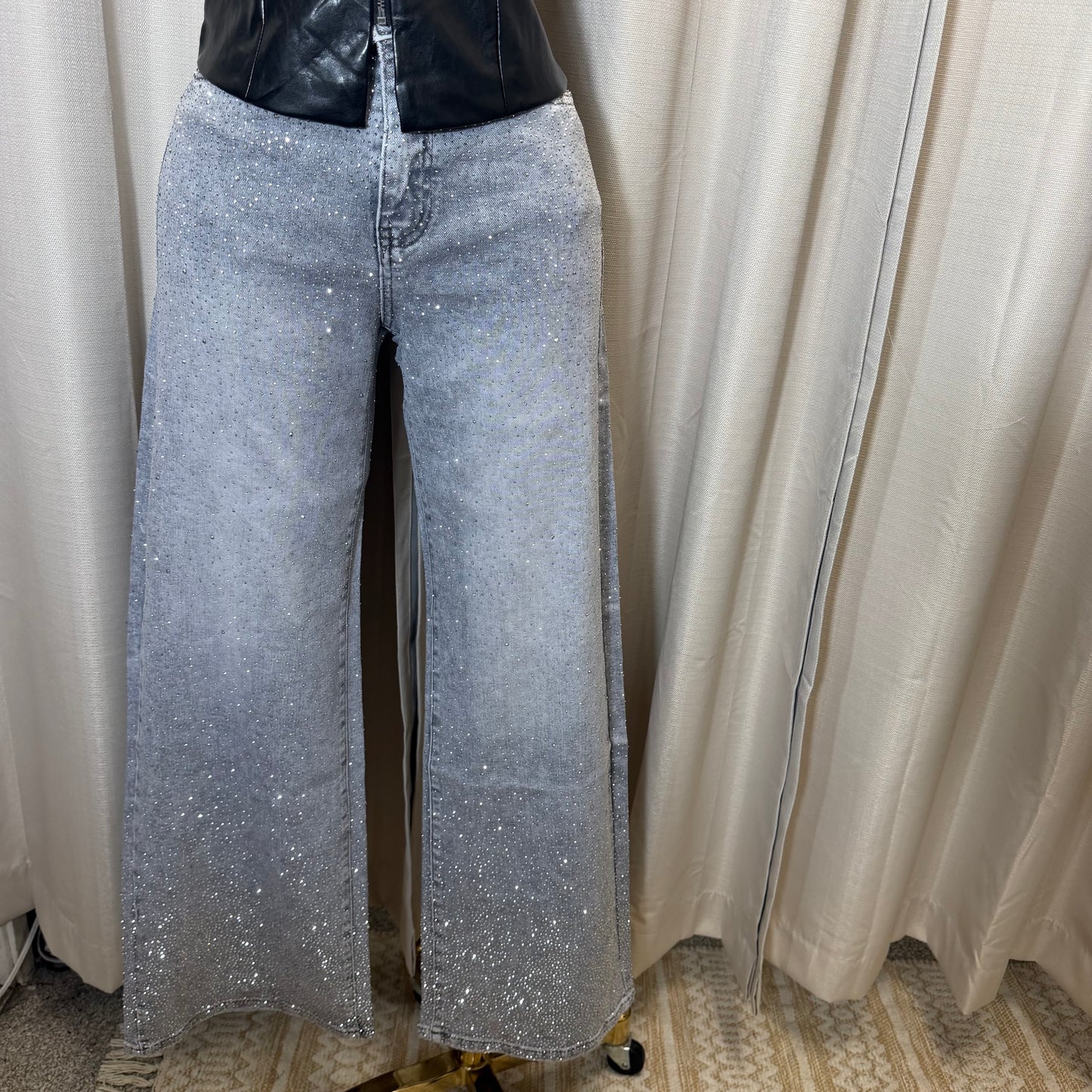 TQM Rhinestone Jeans-Gray