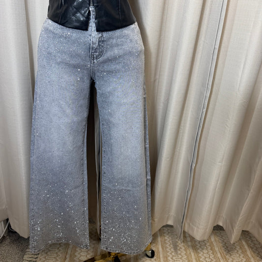 TQM Rhinestone Jeans-Gray