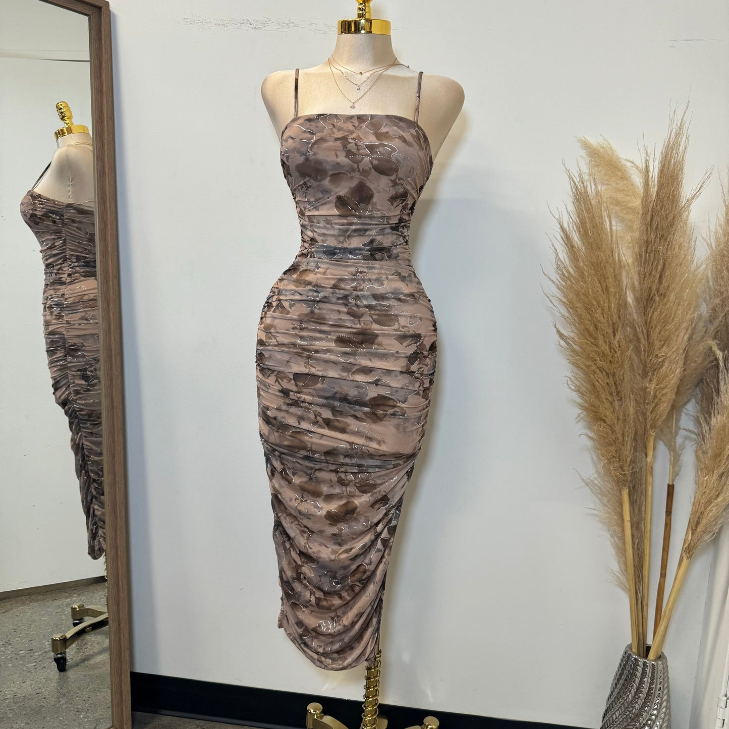 Audrina Midi Dress-Brown