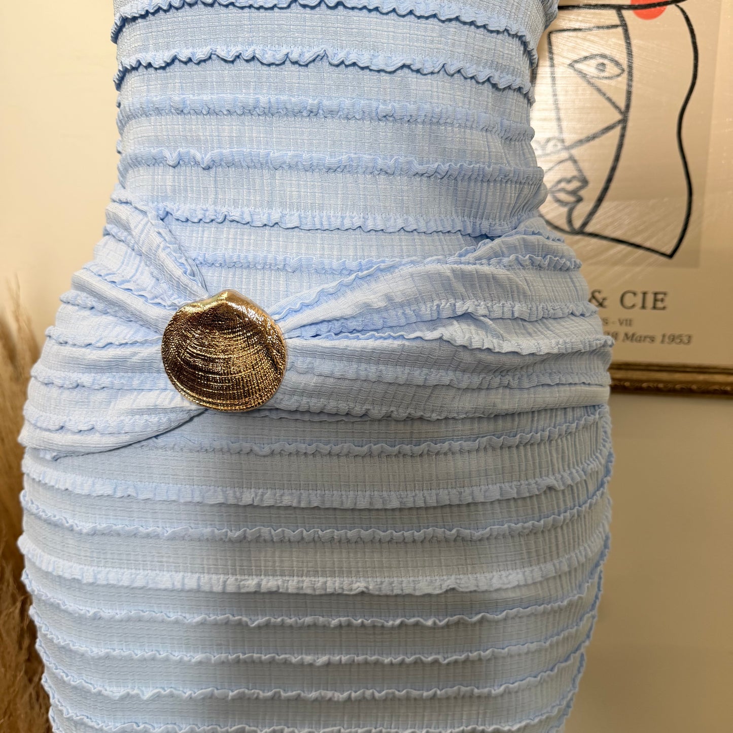 Textured Solid Off shoulder Maxi dress-Blue