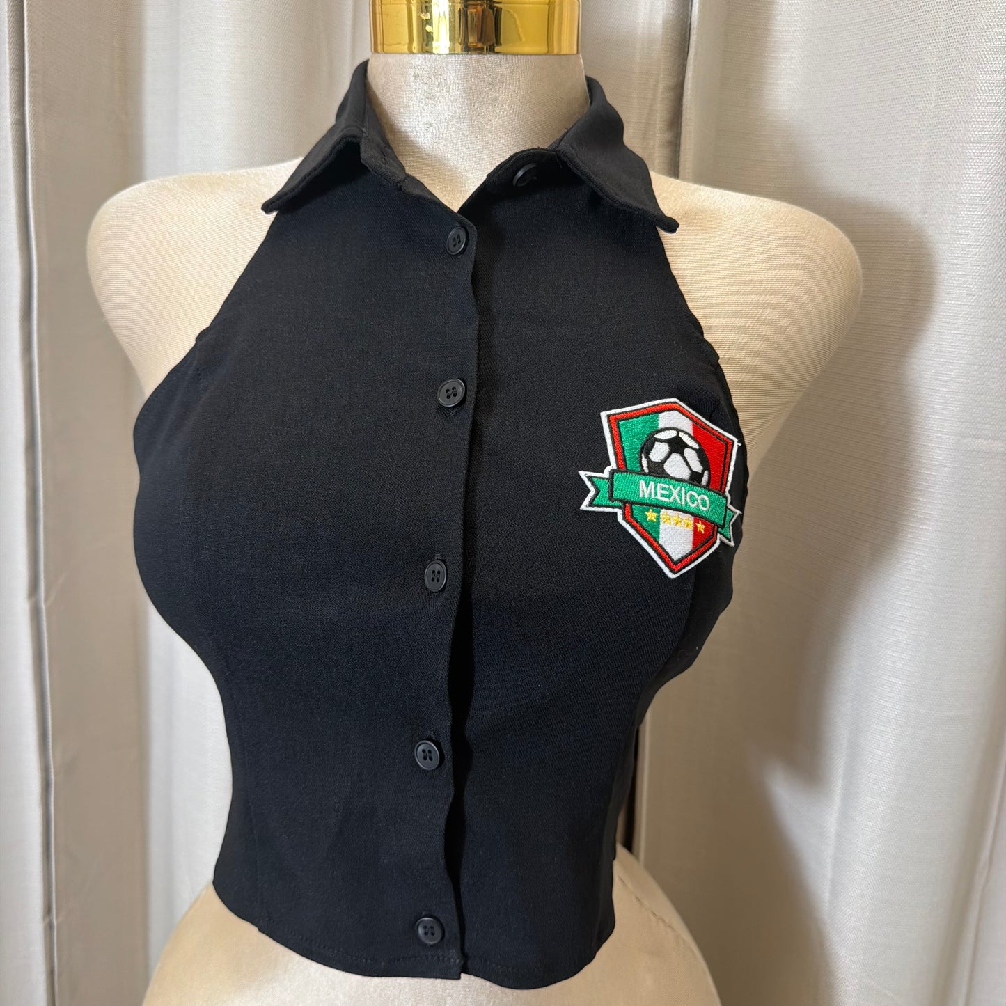Mexico Contrast tie Halter Top-Black