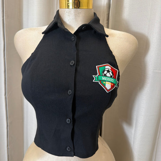 Mexico Contrast tie Halter Top-Black