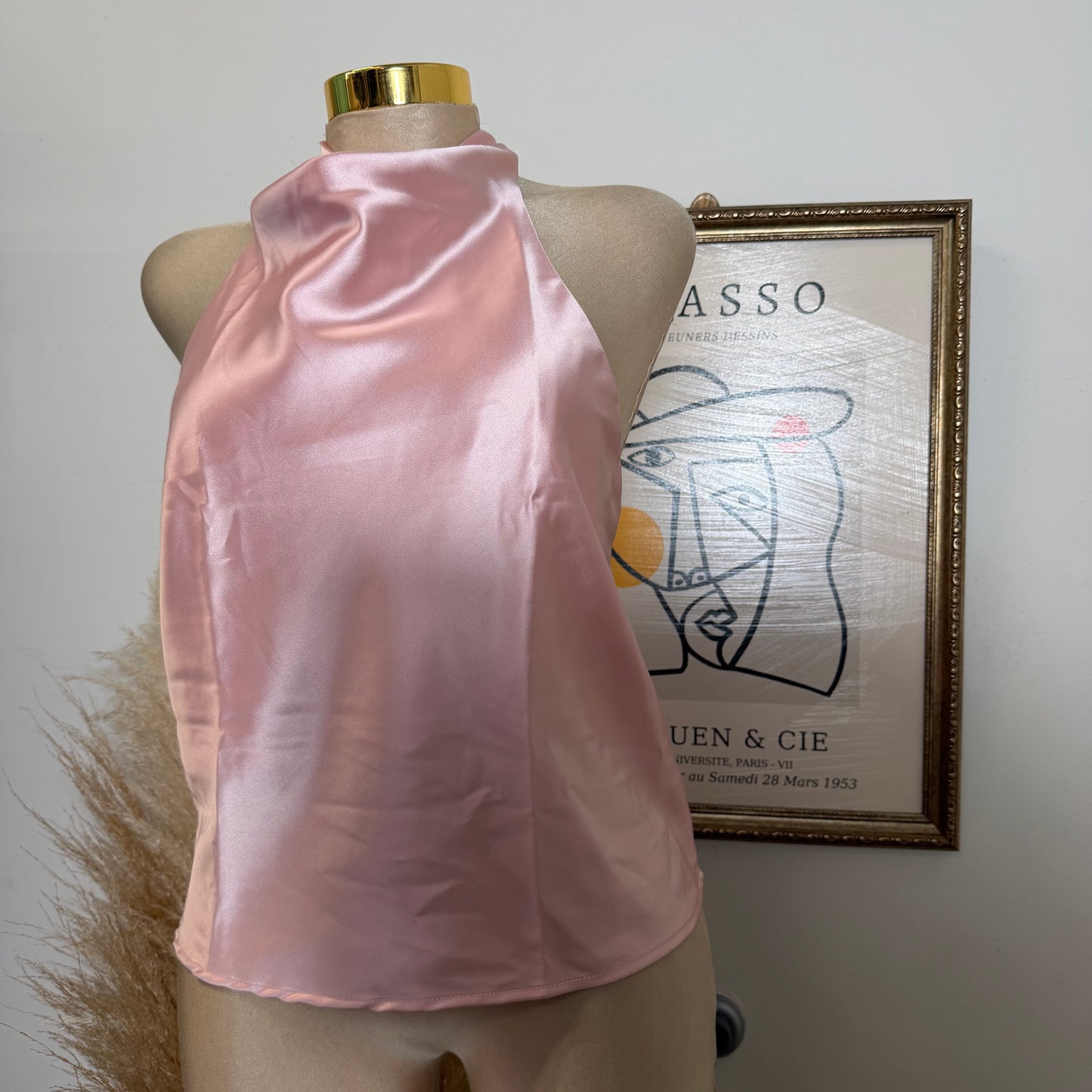 Satin Halter Top-Baby Pink