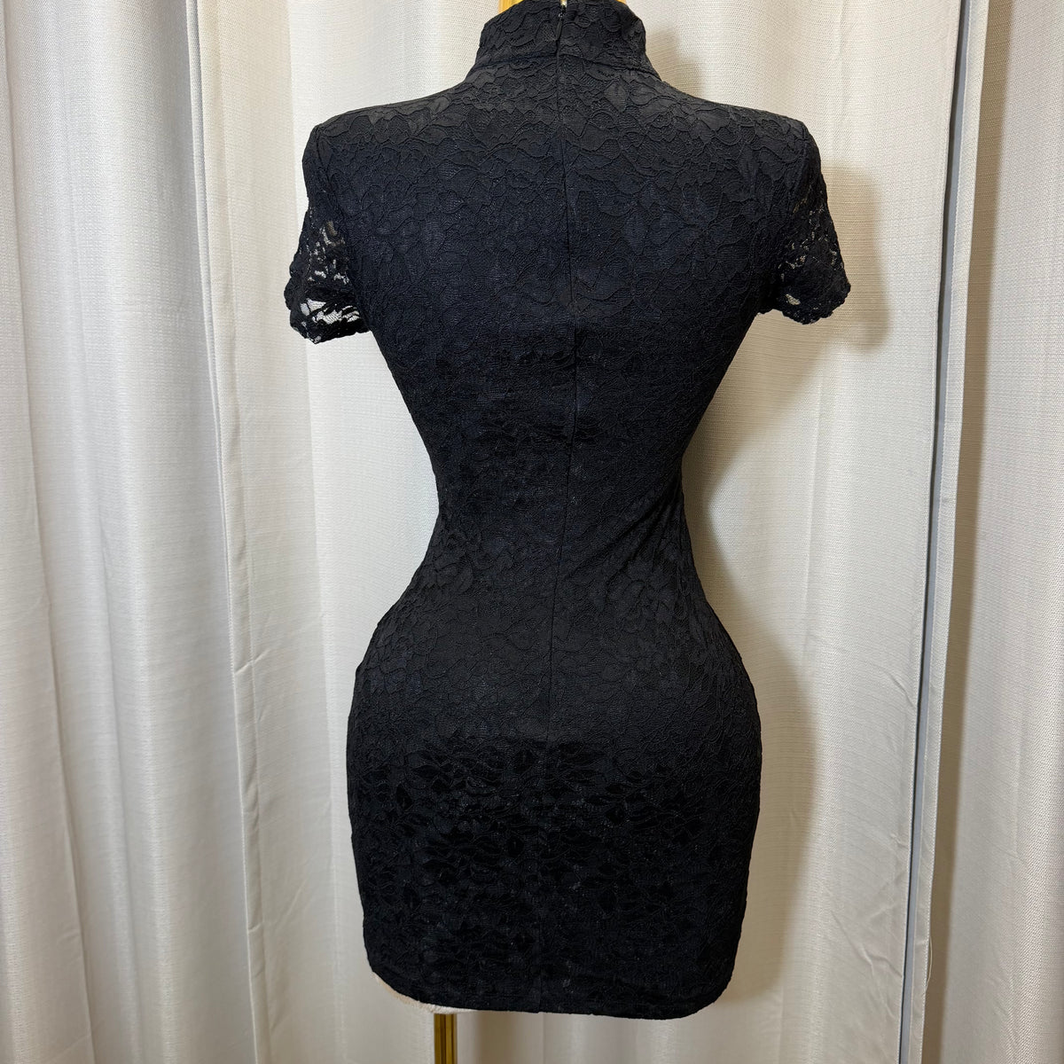 Black Lace Korean Mini Dress-Black