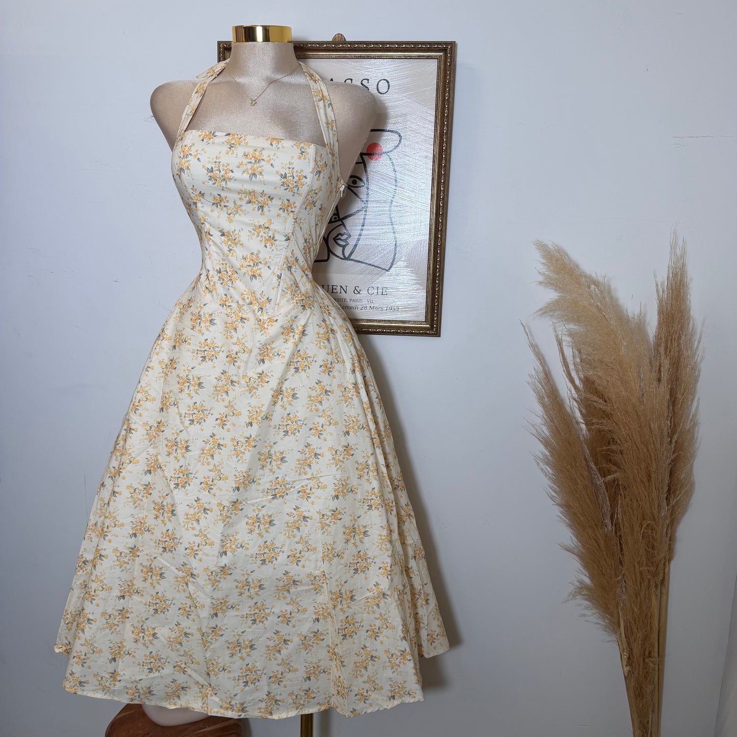 Halter corset Midi Dress-Yellow