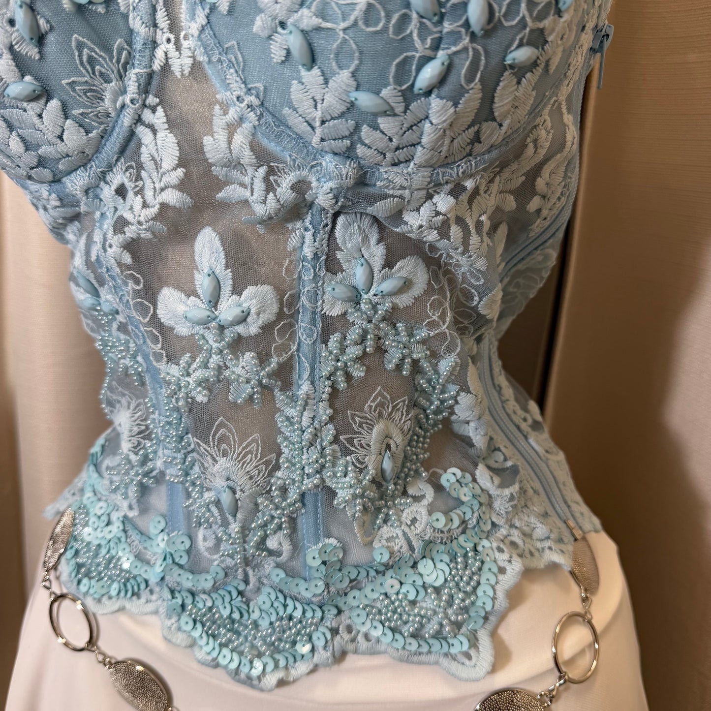 Still sequin lace corset-Baby blue