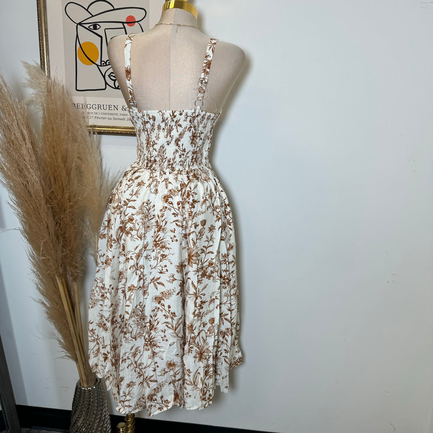 Picnic Corset Midi Dress-Brown/White