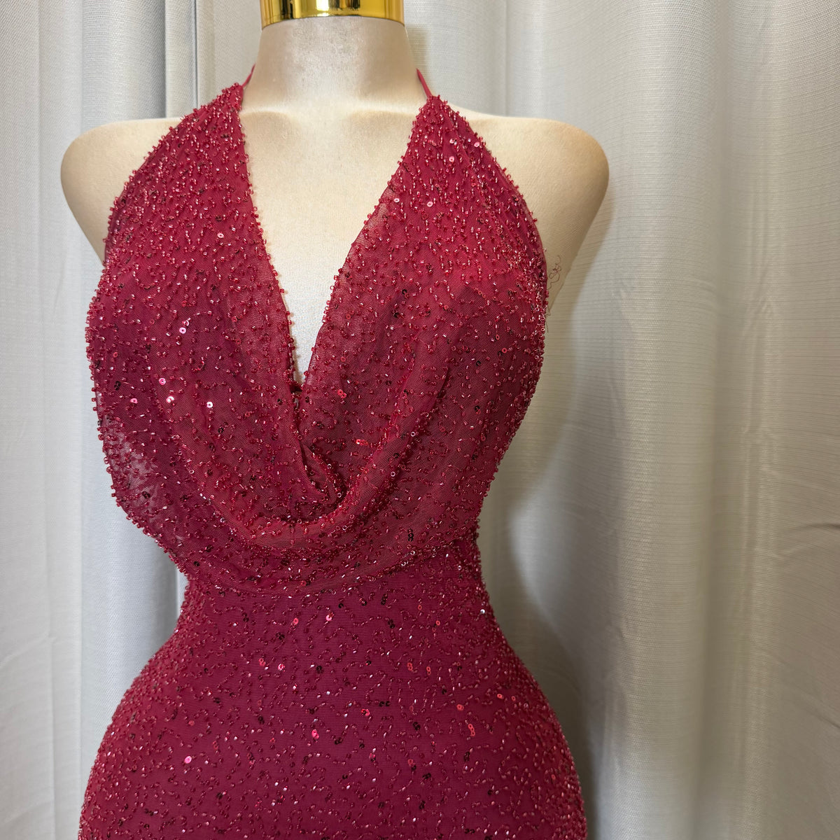 Bead cowl Maxi Dress-Burgundy