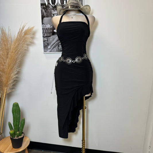 Halter Asymmetrical Dress-Black