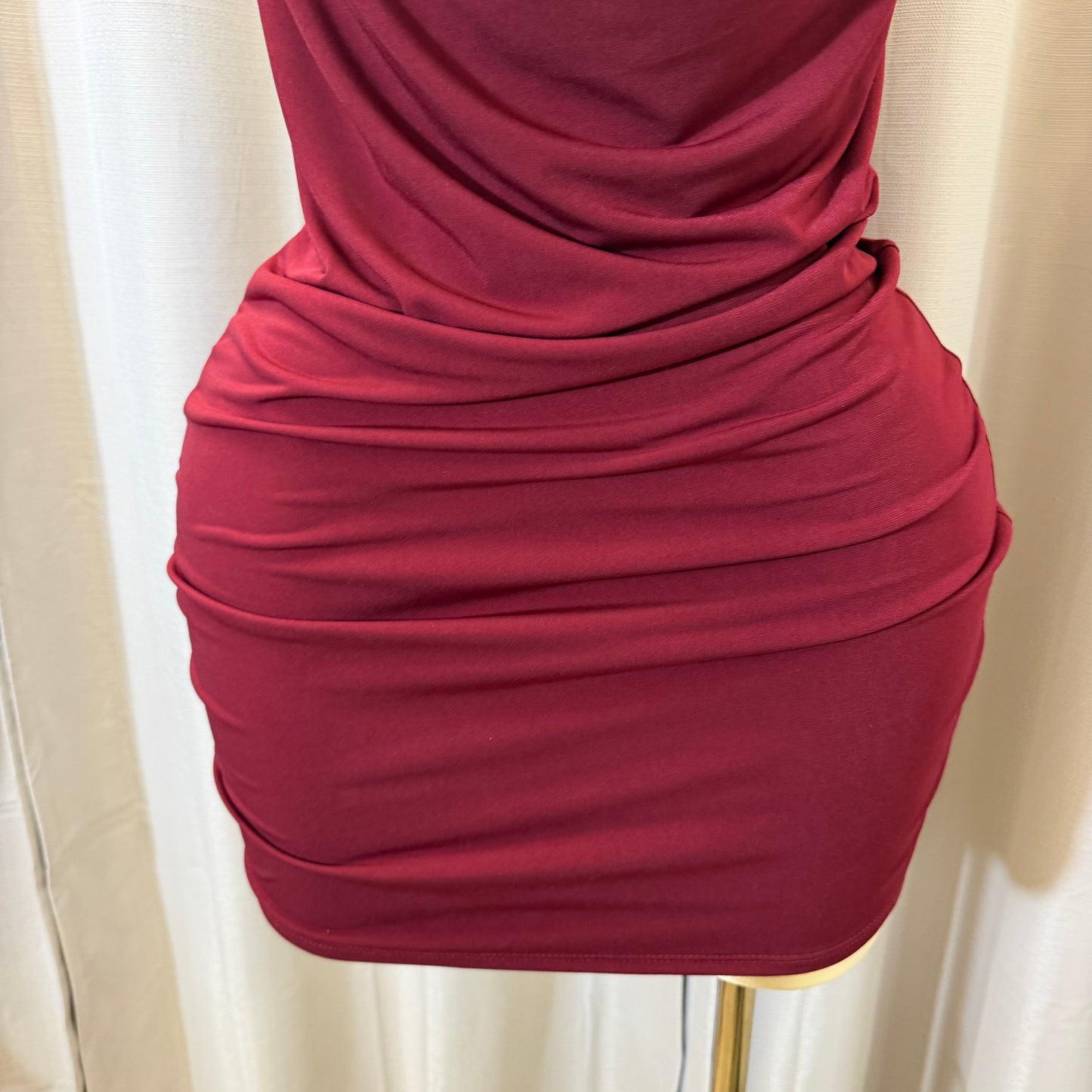 PL-Halter Cowl Neck Dress-Burgundy