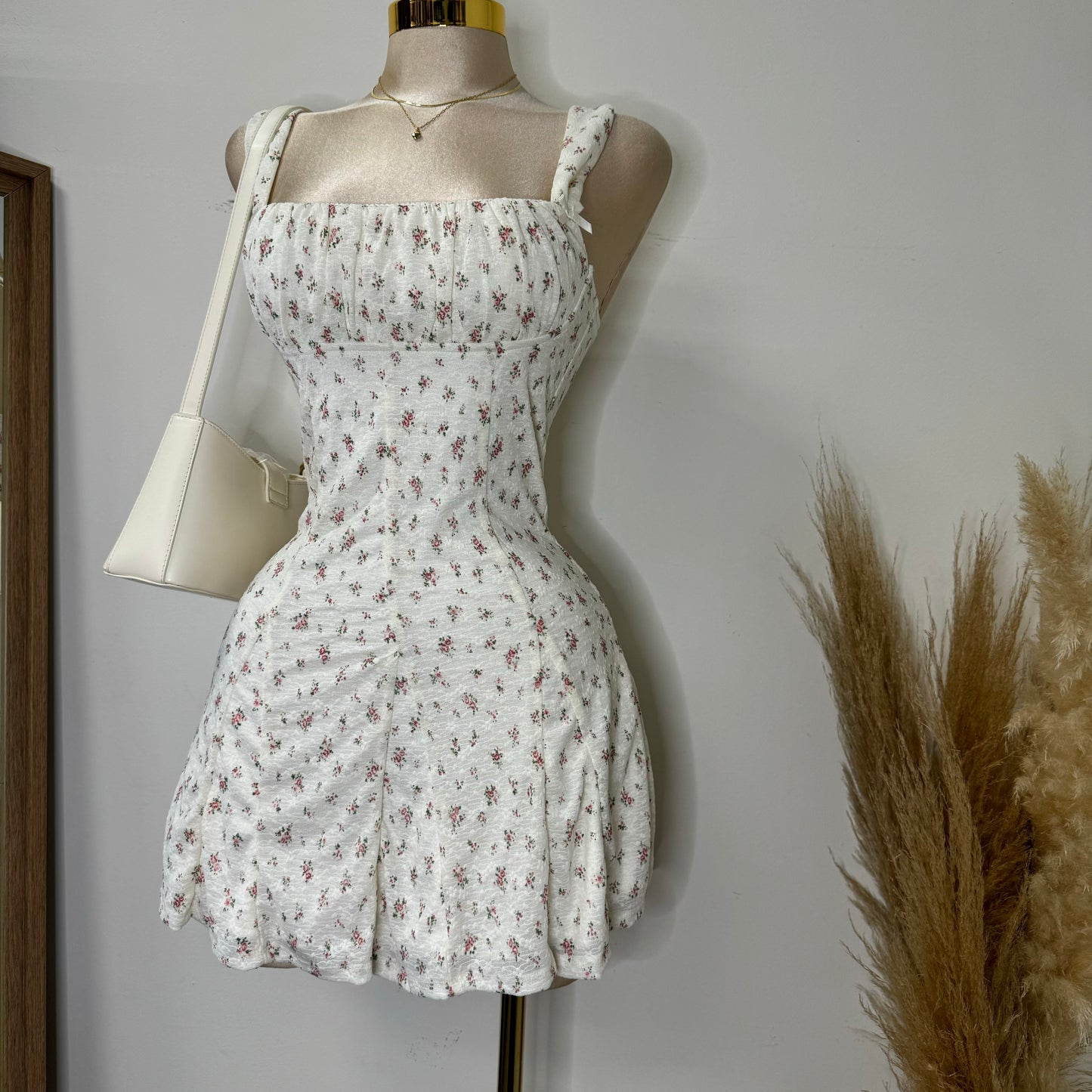 Coqueta Floral Mini Dress-Cream