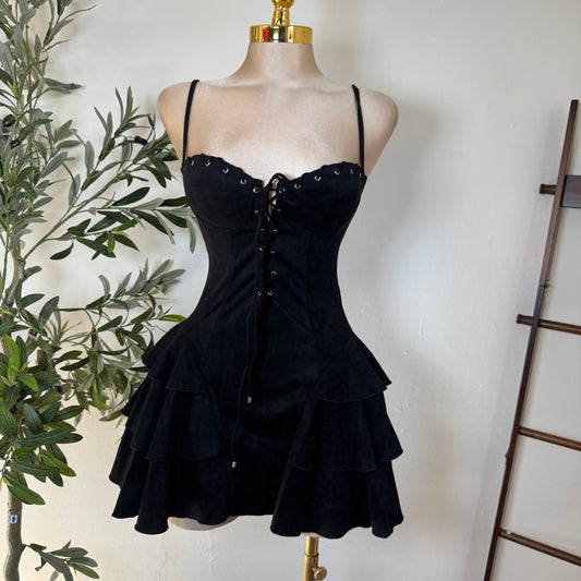 Suede Flare Dress -Black