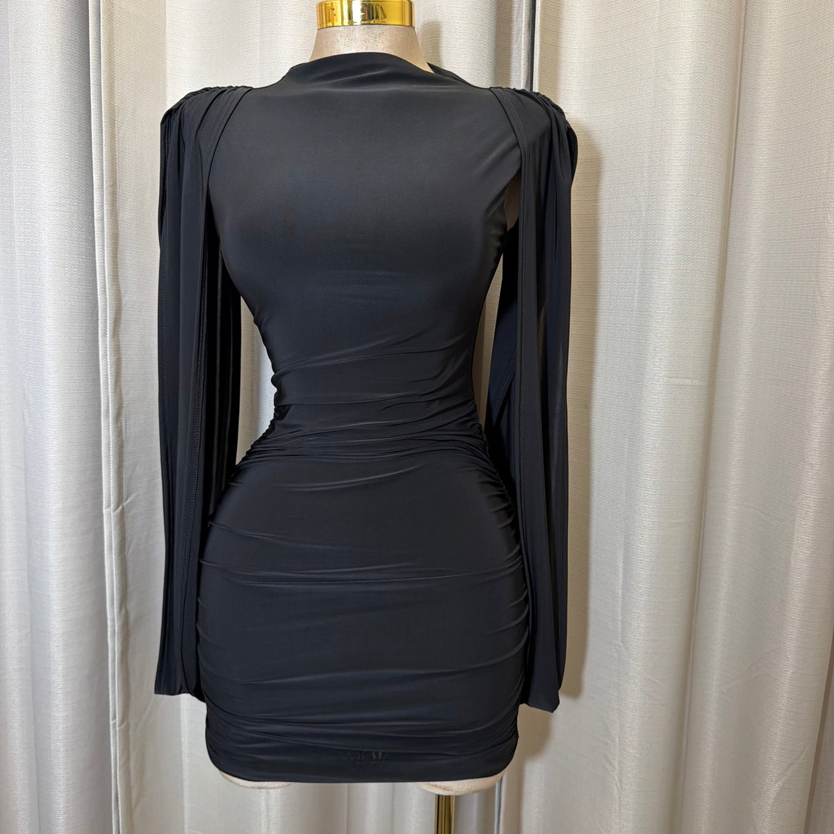 Sleeveless Shoulder Drape Mini Dress-Black